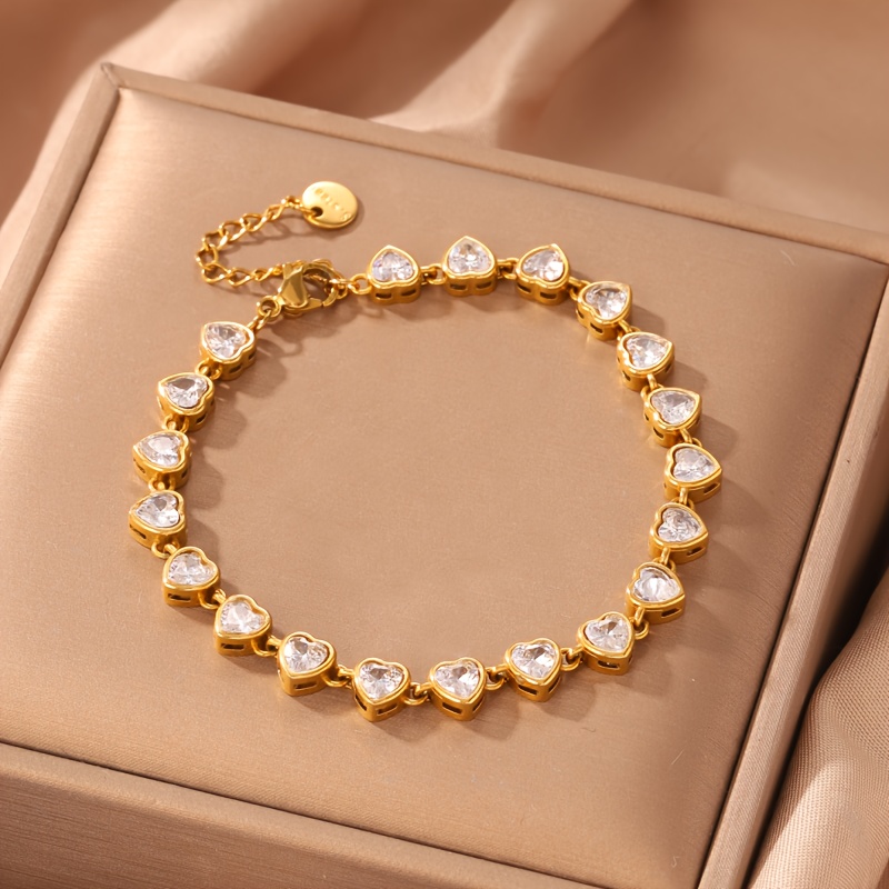 Stylish Heart Bracelet with Zirconium Stone, Stainless Steel